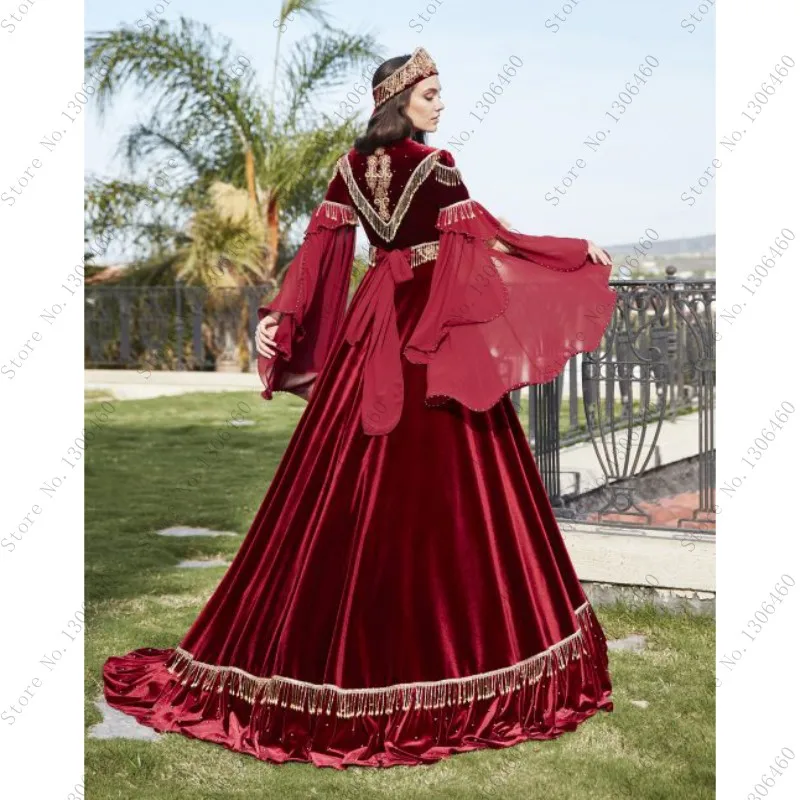 Thinyfull Burgundy Two Piece Evening Dresse With Gold Lace Appliques Caftan Set Prom Dress Party Gowns Vestido De Festa