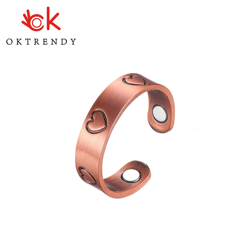 Oktrendy Pure Copper Rings Women Men Magnetic 6mm Vintage Adjustable Ring With Heart Shaped Energy Finger Couple Ring