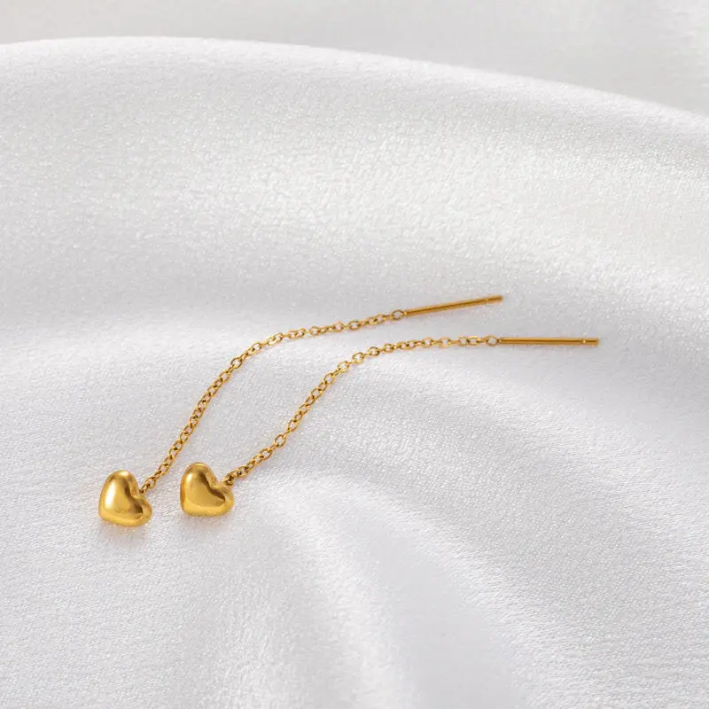 316L Stainless Steel Simple Titanium Steel Ear Line Female Temperament Long Peach Heart Earrings Love Earrings No Fade