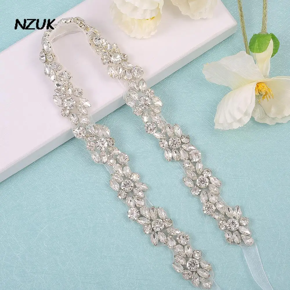 NZUK Crystal Bridal Belt Sash Handmade Beaded Wedding Dress Belt with Rhinestones for Bridal Gowns cinturon con diamantes