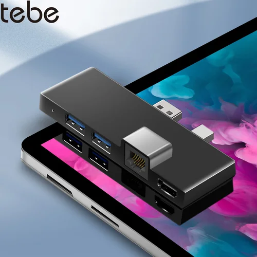 tebe concentrador USB para Microsoft Surface pro 6/4/5 6 en 1 USB/Mini DP a 4K adaptador HDMI/100Mbps Ethernet/USB3.1/SD TF Hub Splitter