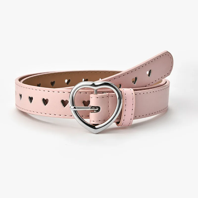 

Children Belt Faux Leather Kids Cute Peach Heart Buckle Belts For Girls Solid Waistband Love Heart Eyelet Grommet Waist Belt