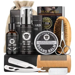 Kit De Crescimento De Cabelo De Barba Melhorador De Cabelo Ativador De Espessamento Óleo De Soro Bálsamo De Barba Pente De Escova De Bambu Kit de cuidados