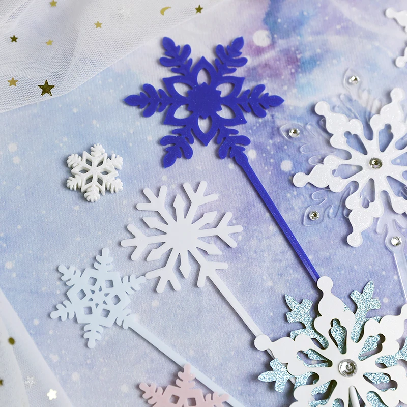 Blue white pink Romantic snowflake cake topper Acrylic Paperboard cake topper set for cake decoration Lovely Gifts