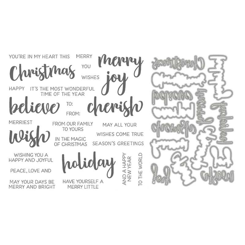 New 2021 Christmas Metal Cutting Dies for Scrapbooking Paper Making Believe Words Clear Stamps Embossing Frame Craft Card