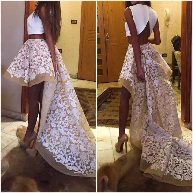 A-Line Scoop Appliques High Low Evening 2018 Two Piece White Unique Long Prom Knee-Length bridal mother of the bride dresses