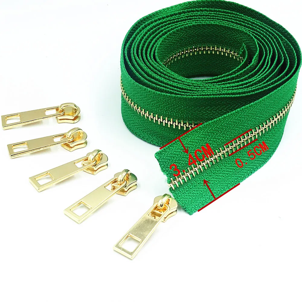 1 Meters long and 2 zipper pullers 5# brass metal zipper used for high-end handbags and purses