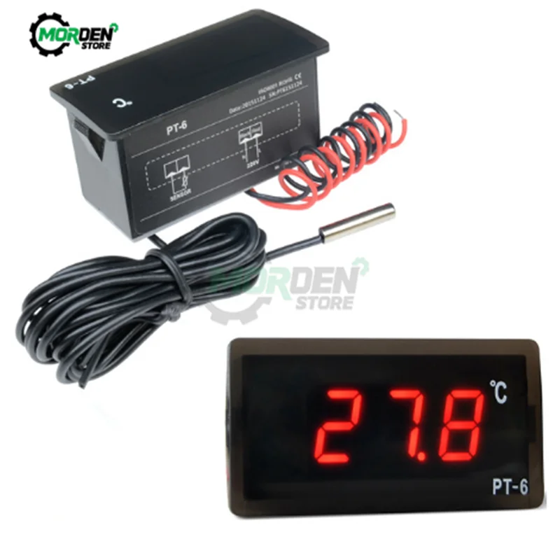 PT-6 Digital Car Thermometer Temperature Meter AC 220V Automotive Digital Thermometer with 2m NTC Sensor -40~110C