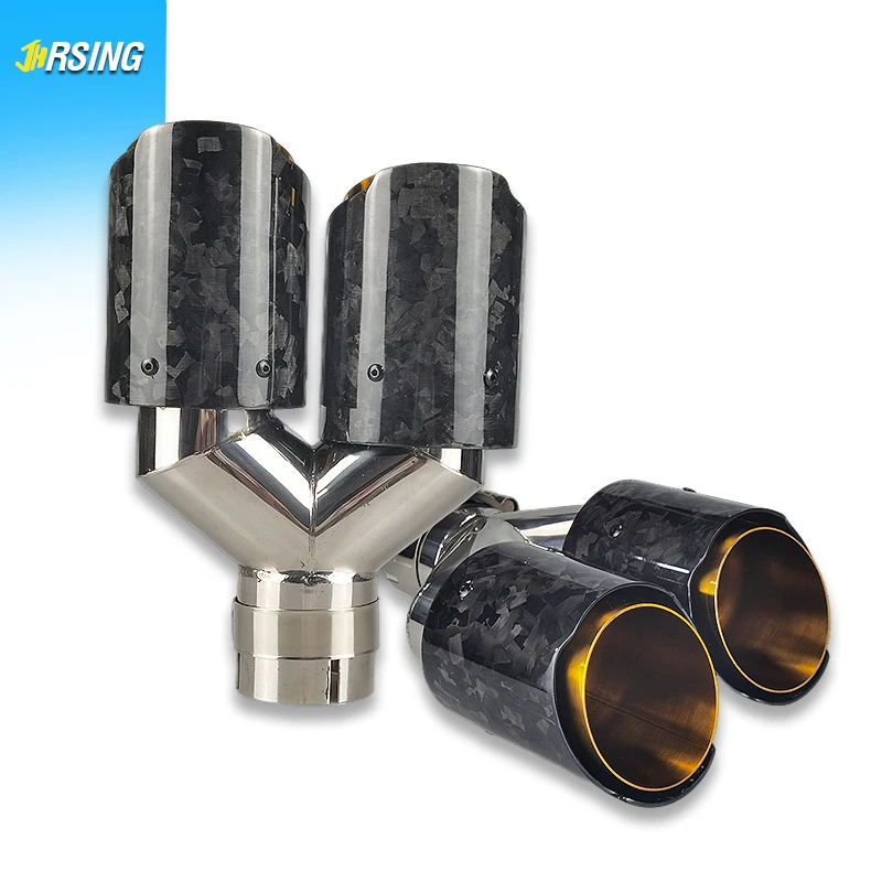 1PCS Car Exhaust Pipe Golden Forged Carbon Fiber for Car Muffler Pipe Decoration Stainless Steel End Tips Modify