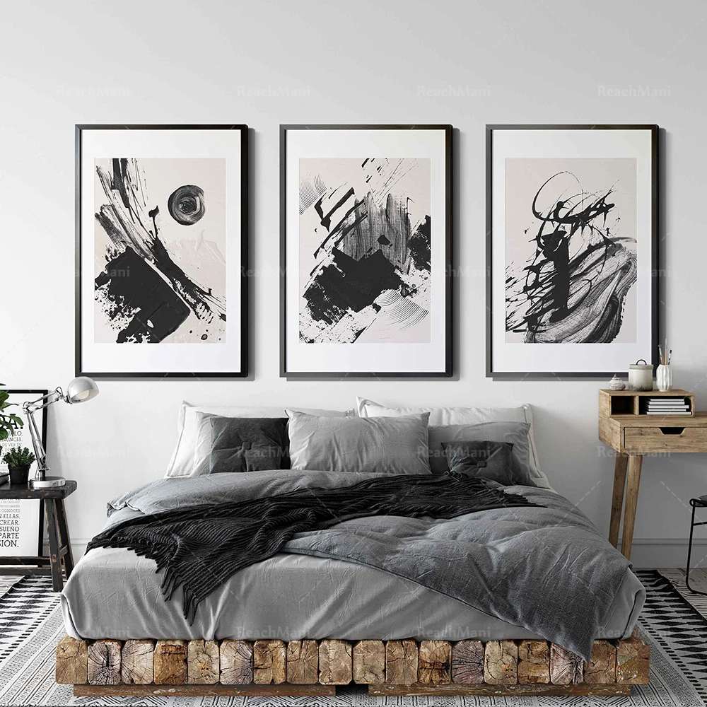 Monochrome art modern minimalist abstract prints, Nordic canvas canvas poster simple abstract art texture paint brush stroke art