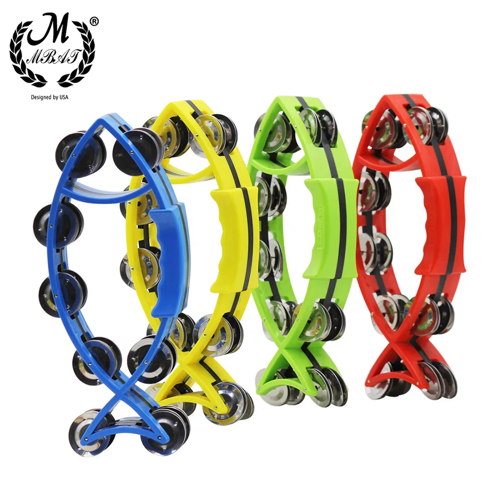 M MBAT Hand Held Bell Rattles Fish-Shape Tambourine Percussion with Double Metal Jingle Children Educational Toy for Party Games