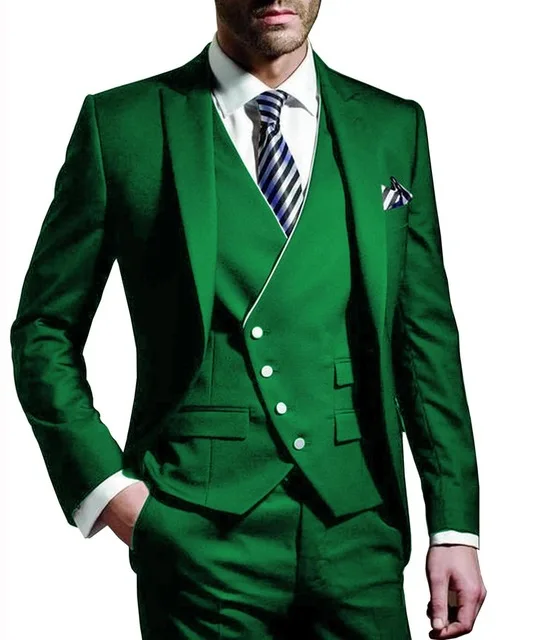 

JELTONEWIN Green Business Suits For Men Tuxedo 3 Pieces Slim Fit Terno Masculino Groomsmen Wedding Blazers Prom Party Bridegroom