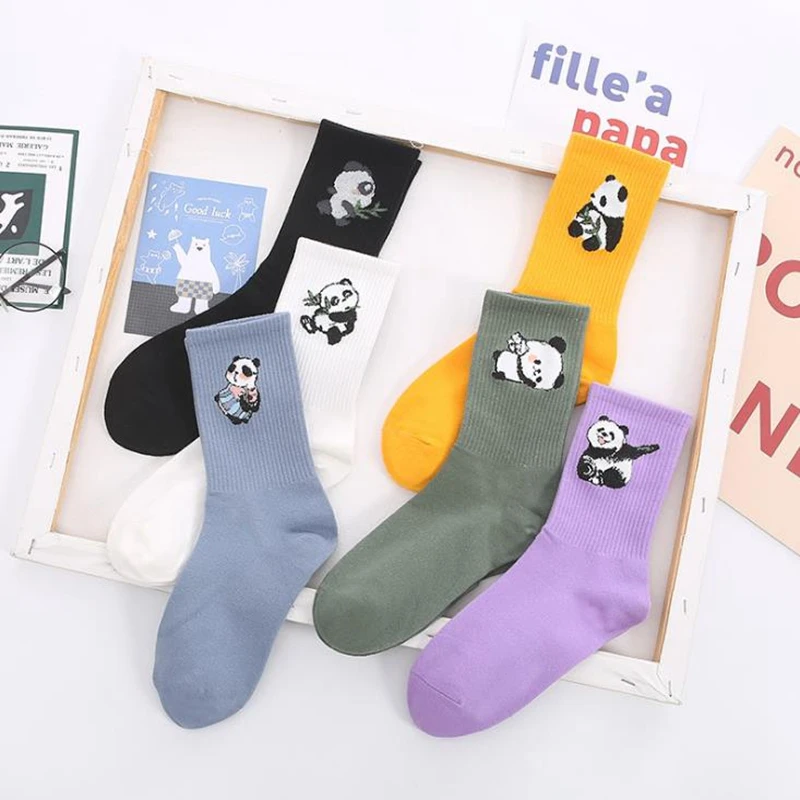 Funny Cartoon Socks, Cute Panda Animal Print Kawaii Japan And Korean Style Spring Autumn Women Fashion Happy Cotton Socks