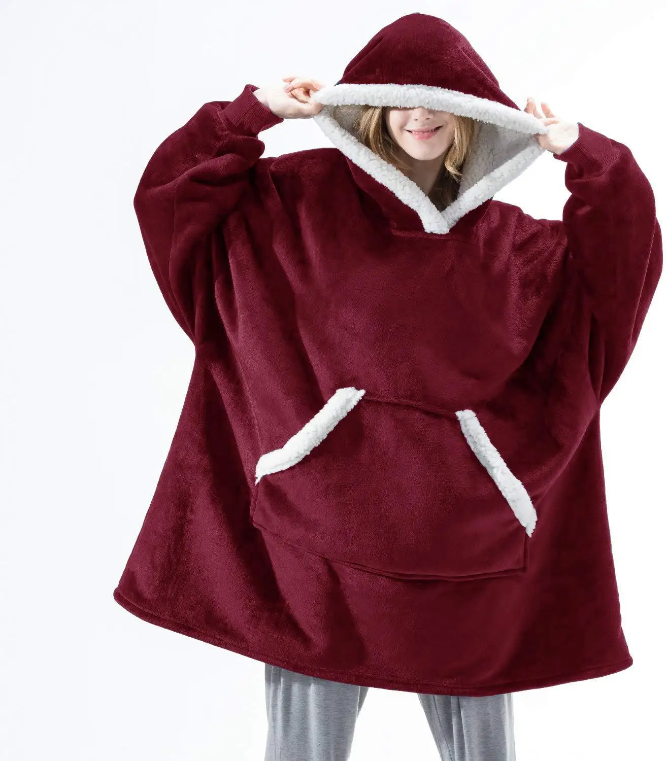 Oversized Hoodie Blanket With Sleeves Sweatshirt Plaid Winter Fleece Hoody Women Pocket Female Hooded Sweat Oversize Femme