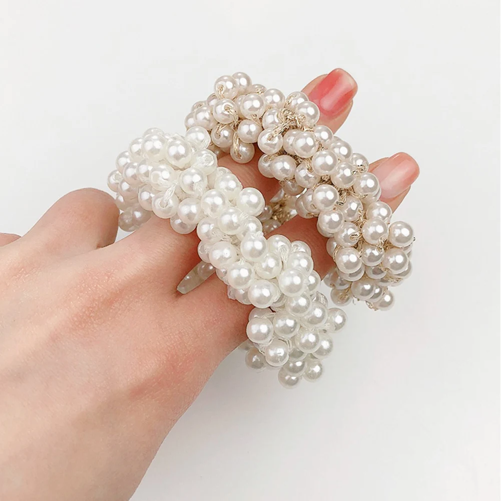 Woman Elegant Pearl Hair Ties Beads Girls Scrunchies Rubber Bands Ponytail Holders Hair Accessories Hair Rope Ponytail Holder