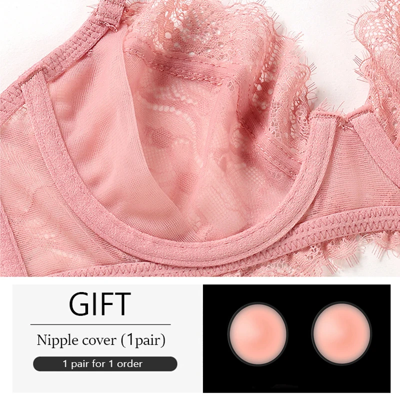 Nuovi reggiseni da donna rosa set di biancheria intima pizzo trasparente con ferretto reggiseno Push Up E mutandine Plus Size E Cup set di Lingerie