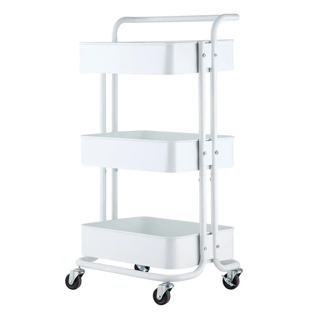 Storage Rack Shelf 3-Tier Home Kitchen Utility Cart with Handle White Easy Assembly & to Clean[US-Stock]