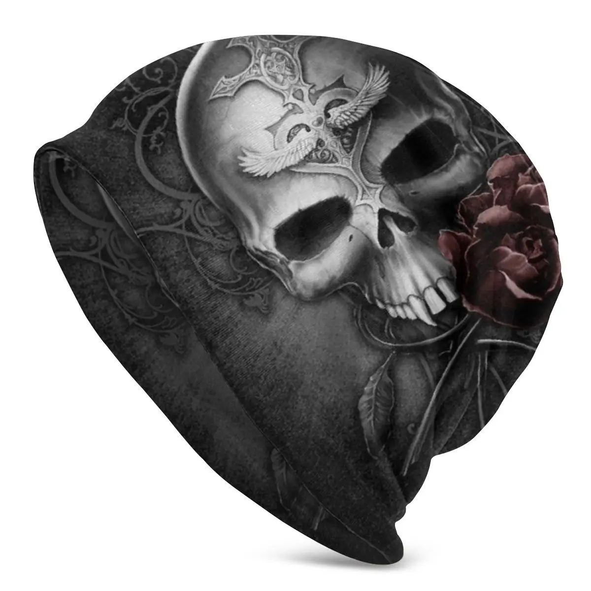 Dark Skull And Rose Unisex Bonnet Winter Warm Outdoor Hats Double Layer Thin Hat Breathable Caps