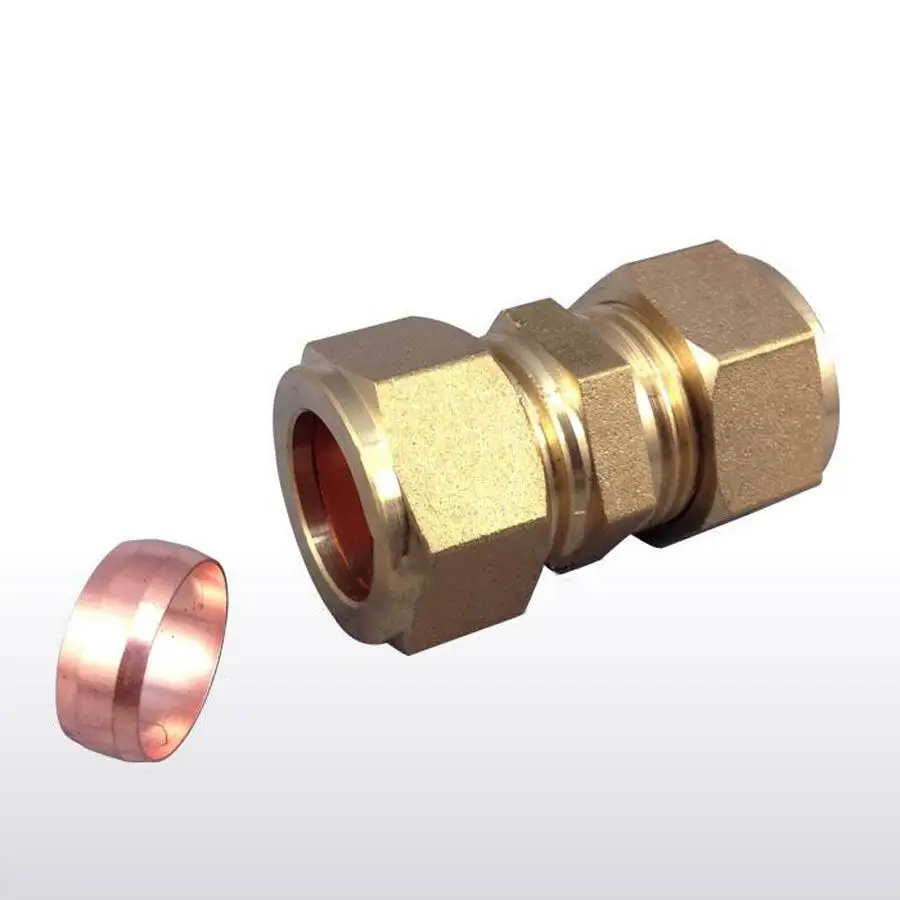 

Fit 18mm Tube OD Brass Compression Union Fitting With Copper Ferrule Ring Water Gas Oil