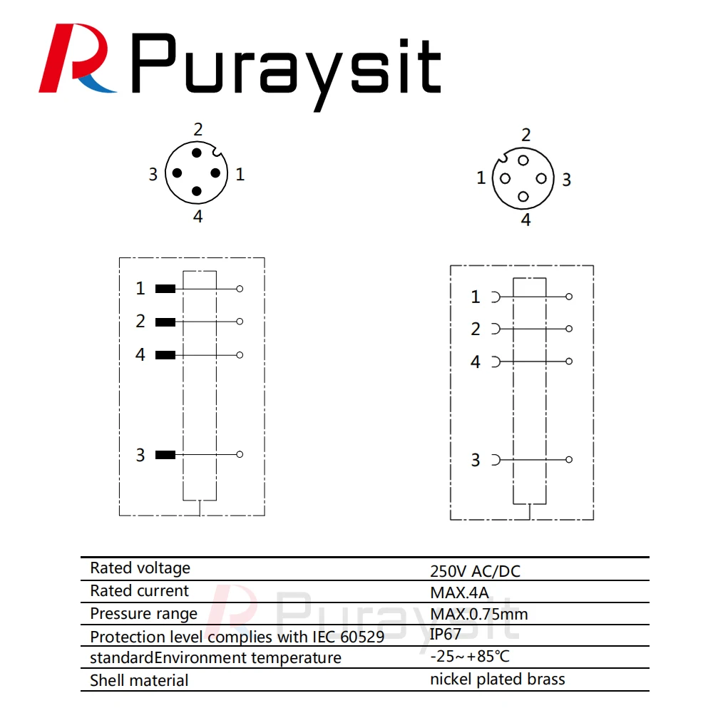 Puraysit M12 Ethernet Connector Profinet Aviation Waterproof Plug 4 Pin Male Female Metal Shielded Connector