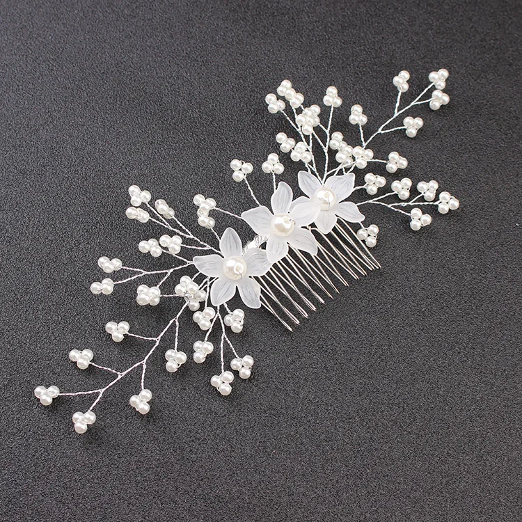 Handmade Floral Bridal Wedding Hair Jewrlry Crystal Simulated Pearl Beads Hair Combs Headpieces for Bride расческа для волос