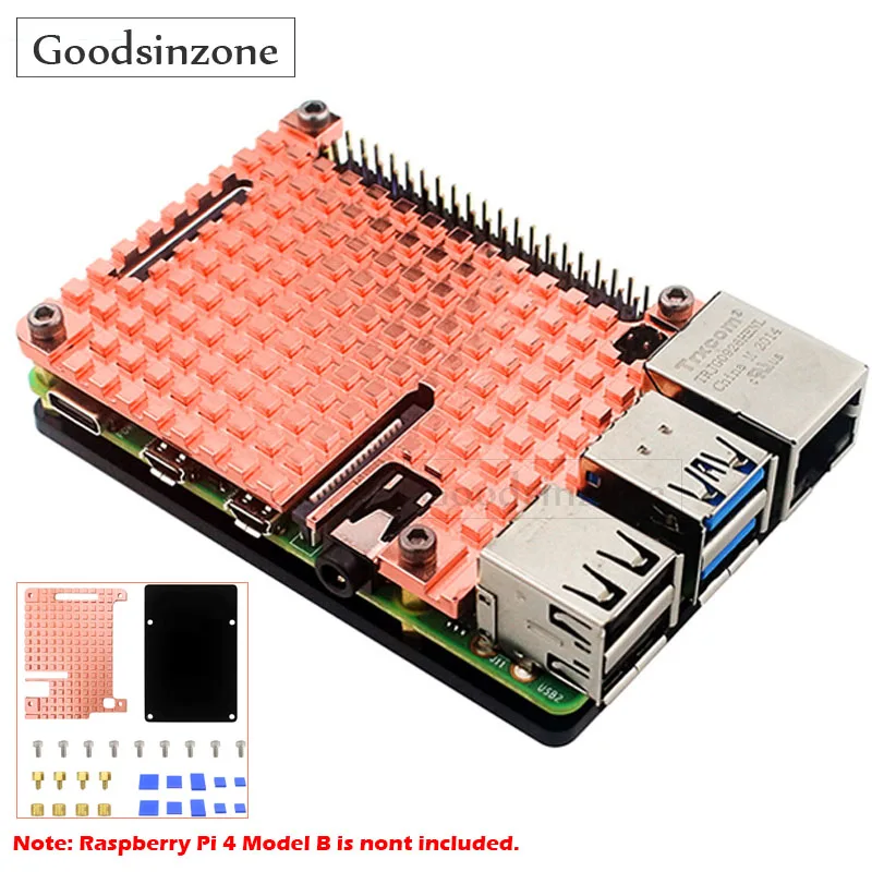 Raspberry Pi 4 modèle B 100%, kit de boîtier de dissipateur thermique en cuivre, coque de refroidissement passive avec religions thermiques pour Raspberry Pi 4B