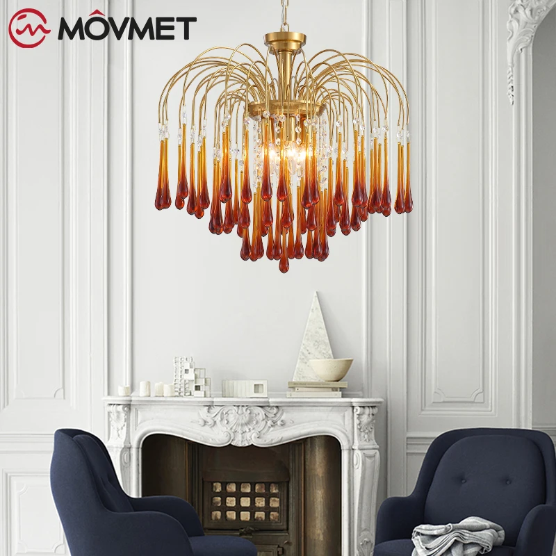Modern Red Crystal Chandelier lustres de cristal Lights Crystal tassel Pendants Living Room Lamp fixtures chandelier