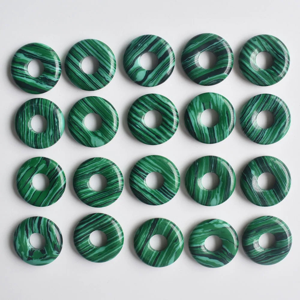 Wholesale 20pcs/lot Good quality Malachite stone gogo donut charms pendants beads 18mm for jewelry making