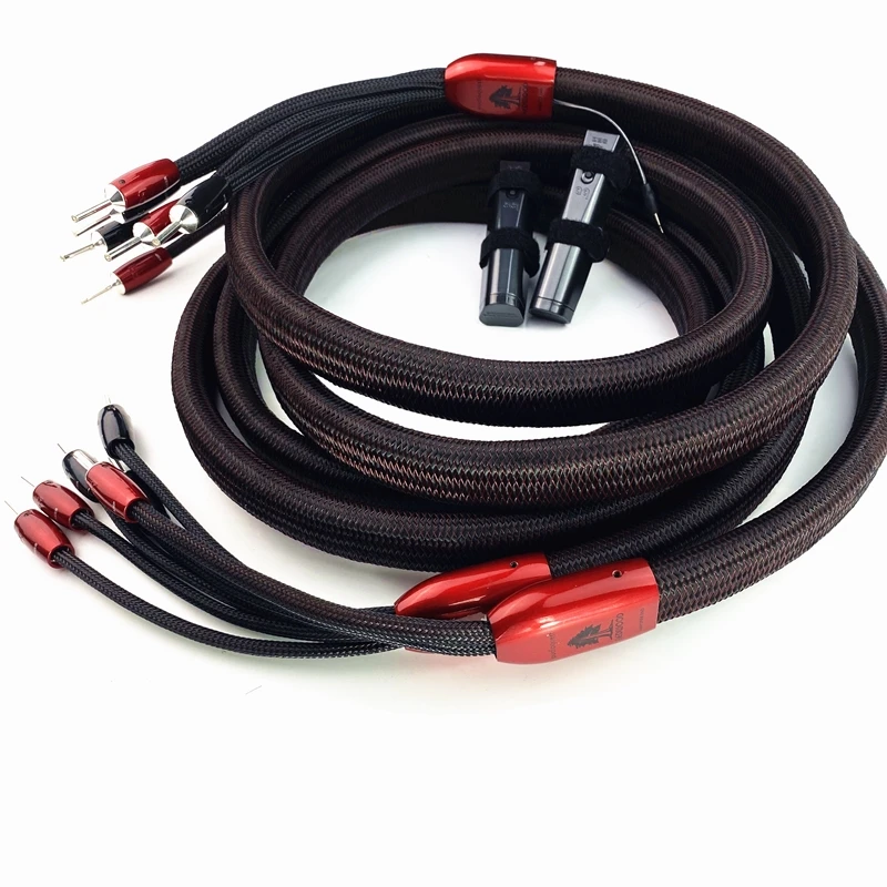 Oi-fim redwood cabo de alto-falante prata spade plug 72v dbs de alta fidelidade bifio cabos de áudio banana plug