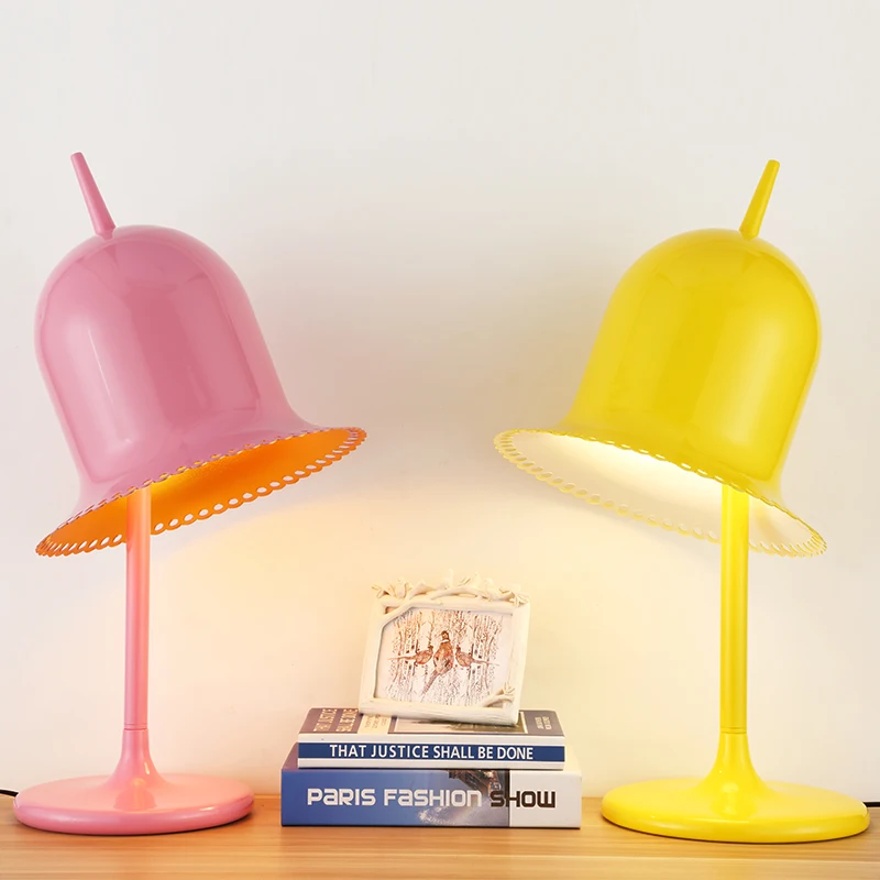 

Simple Postmodern Nordic Children's Room Designer's Personality Creativity Girl's Bedroom Bedside Pink or Yellow Hat Table Lamp