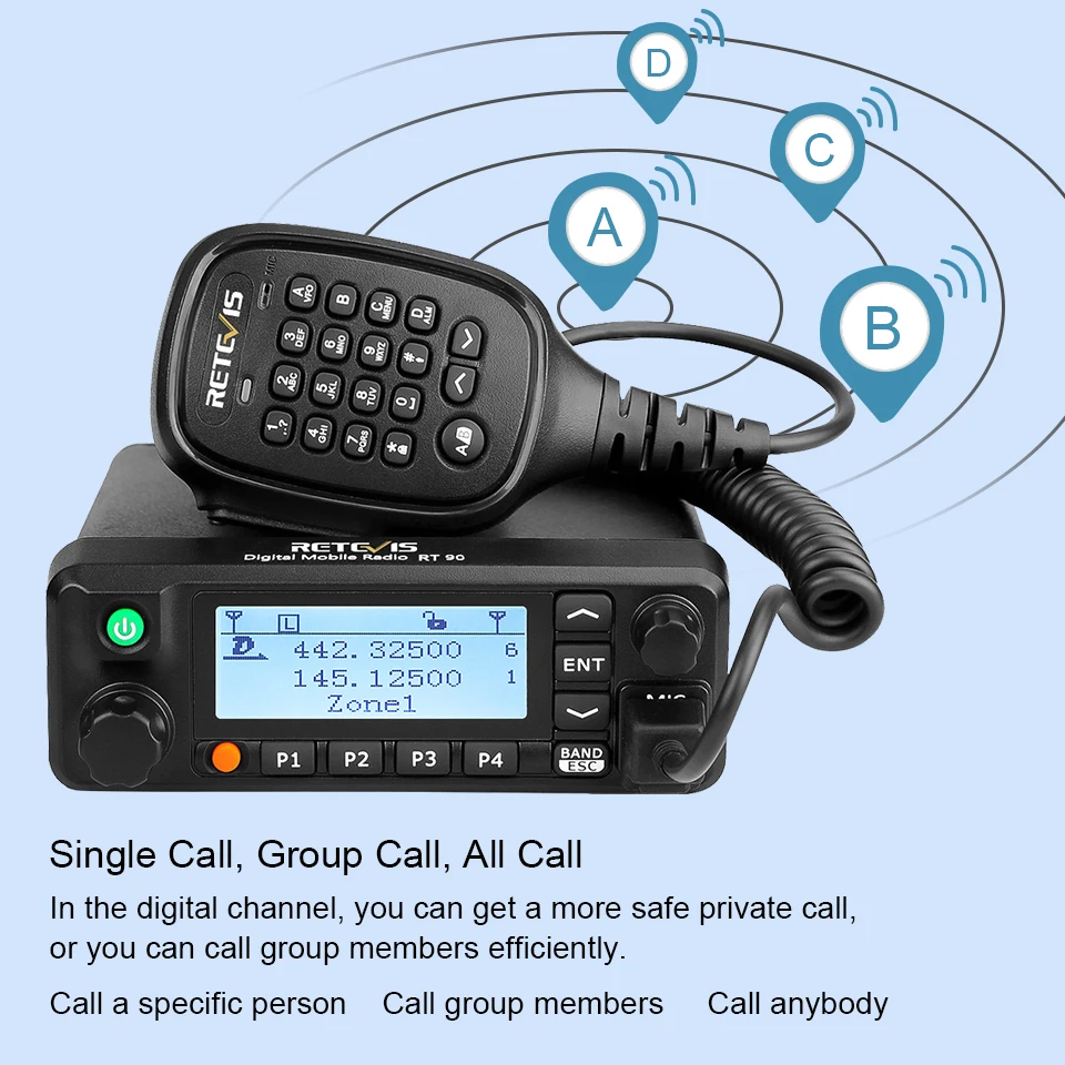 Imagem -03 - Dmr Rádio Móvel Digital Two-way Walkie Talkie 50w Vhf Uhf Dual Band Ham Transceptor de Rádio Amador Mais Cabo Retevis-rt90