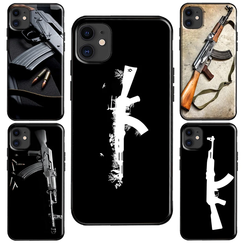 AK47 Handgun Gun BUllets Case For iPhone 11 14 Pro Max XS X XR 7 8 Plus SE 2020 For iPhone 12 Pro Max 13 mini Coque