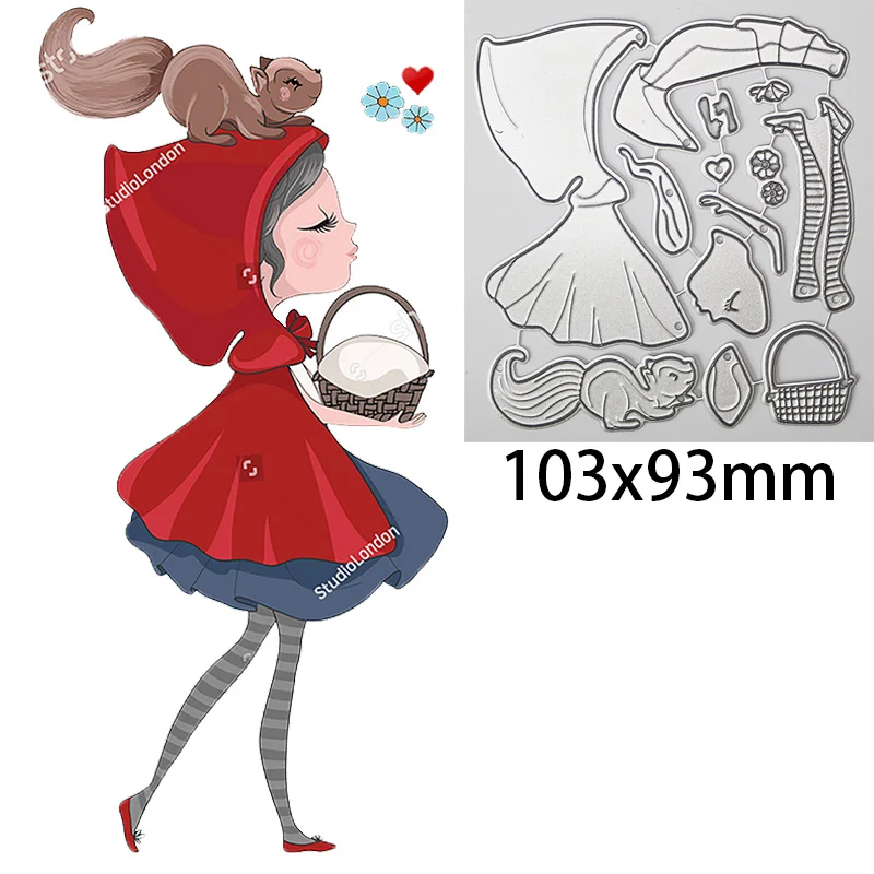 Little Red Riding Hood Girl Metal Cutting Dies Squirrel Doll Embossing Stencil For DIY Scrapbooking Card Craft Decoration