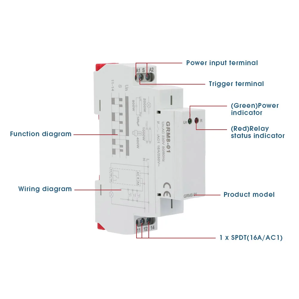 GRM8-01 Electronic Impulse Relay Latching Relay Memory Relay 230V Impulse Commands Control 35mm DIN Rail Household Accessories