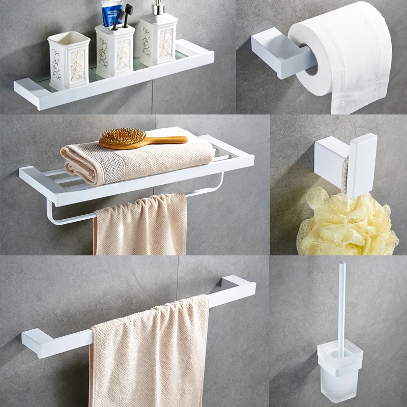 

MTTUZK 304 stainless steel towel rack,towel bar, Shelf,bathroom hardware set,robe hook,Toilet brush white bathroom Accessories