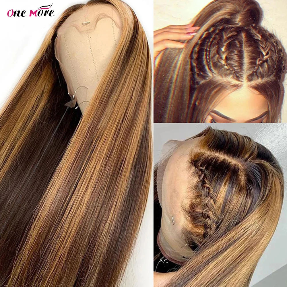 30 32 Inch Highlight Straight Lace Front Wigs Human Hair 13x6 Brown Colored Lace Front Human Hair Wigs 4x4 Lace Closure Wig