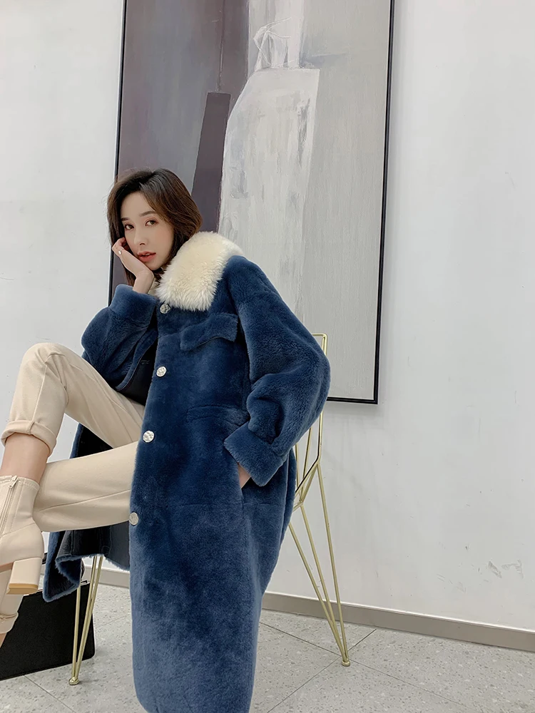 Coat Natural Women Fur Sheep Shearing Wool Jacket Double Faced Korean Long Winter Coat Women Clothes 2020 ANNA1-88821 YY1860