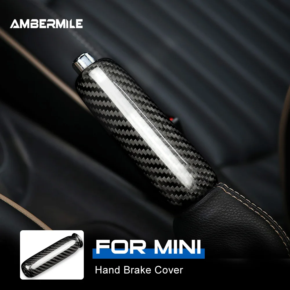 AMBERMILE Carbon Fiber for Mini Cooper R55 Clubman R56 R57 R58 R59 R50 R53 Accessories Interior Car Handbrake Grip Covers Trim 