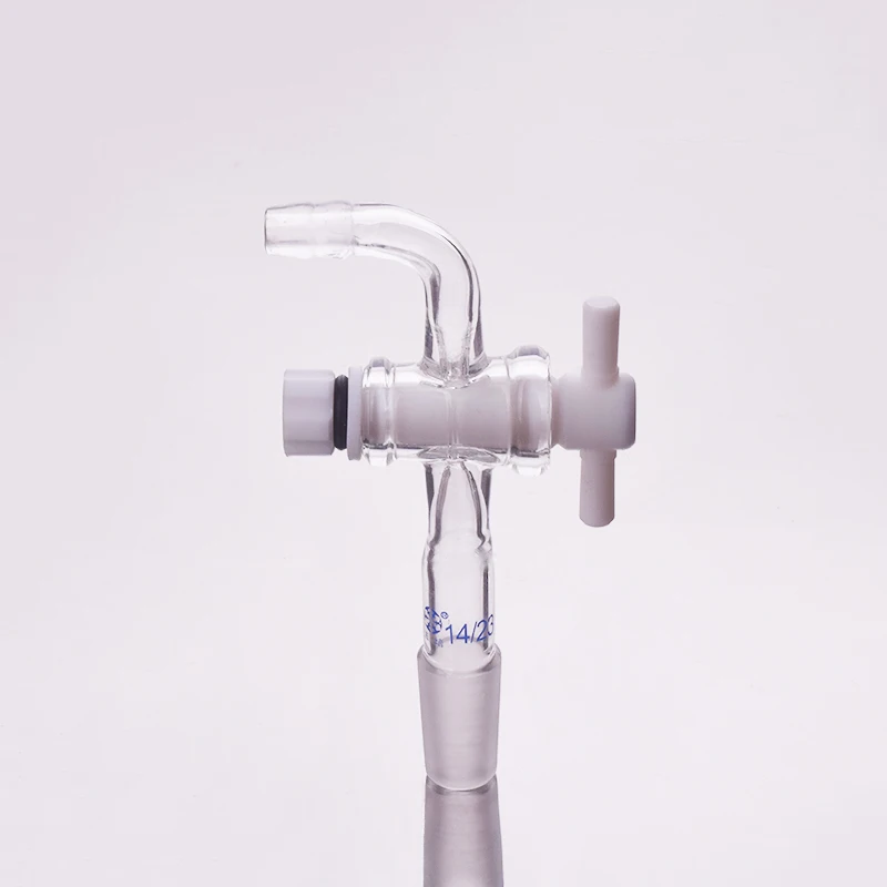 FAPE Curved suction connector, PTFE valve 14/23, Joint with PTFE stopcock standard ground mouth,Curved connector with piston