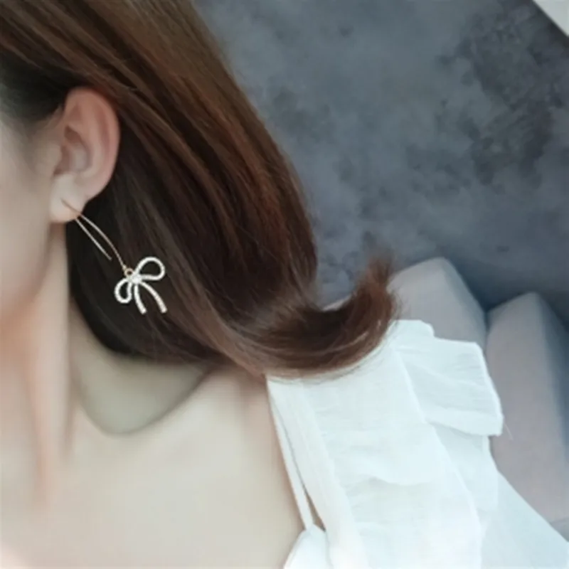 Punk Earrings Korean Personality Bow Earrings Temperament 2021 New Fashion Time All-match Thin Earrings Manufacturers Wholesale