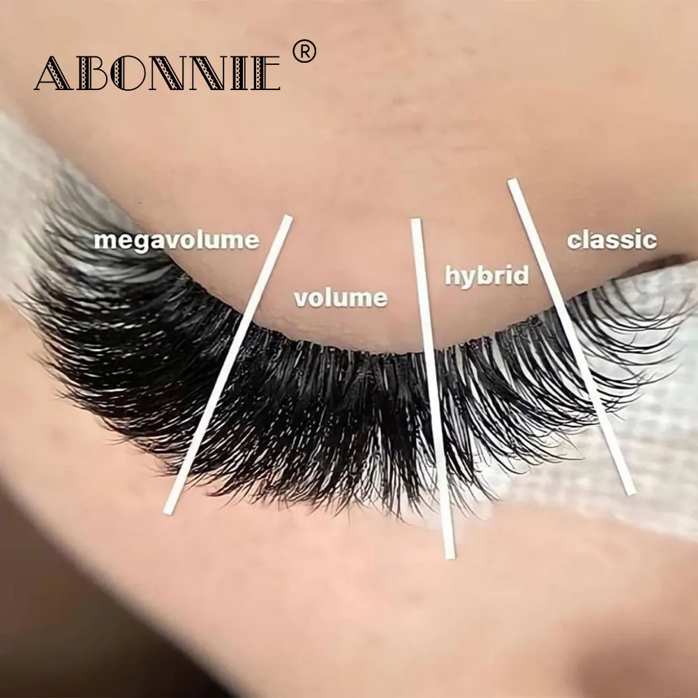 

Abonnie Wholesale 16Rows Classic Lash Extensions Custom Brand Single Eyelash Premium Russian Volume Eyelash Extensions Fans