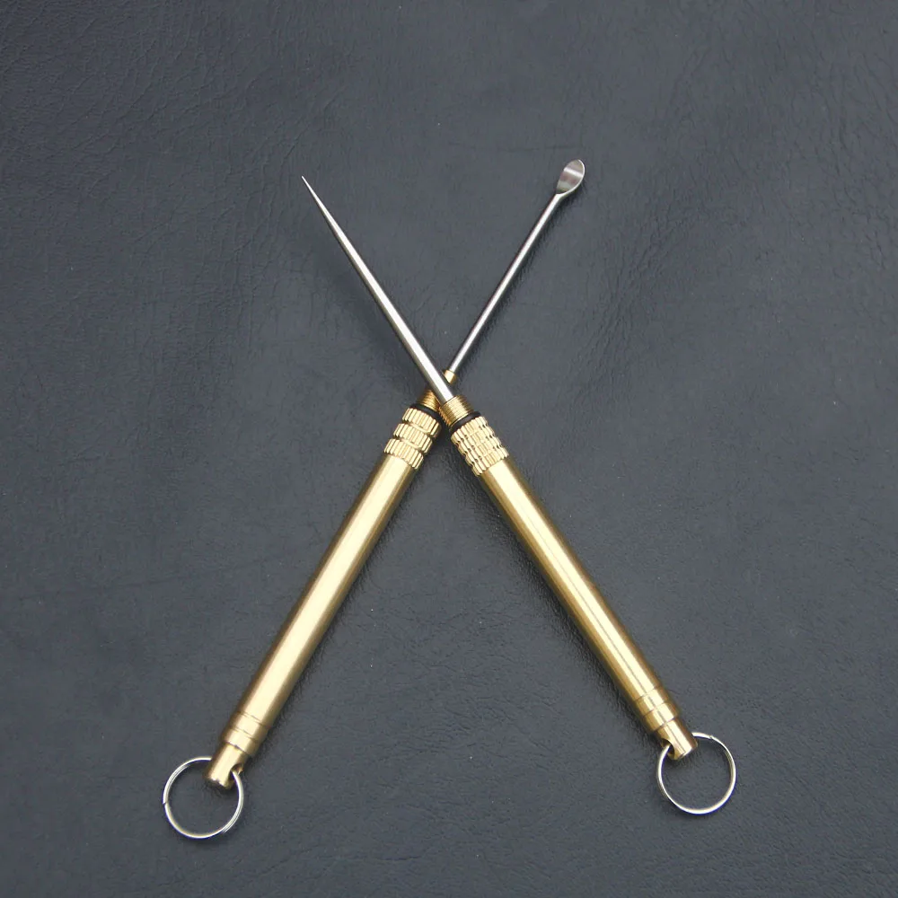 

Set of 2 Pcs Portable waterproof Titanium alloy Toothpick Holder combined Titanium alloy ear spoon and toothpick+ brass barrel
