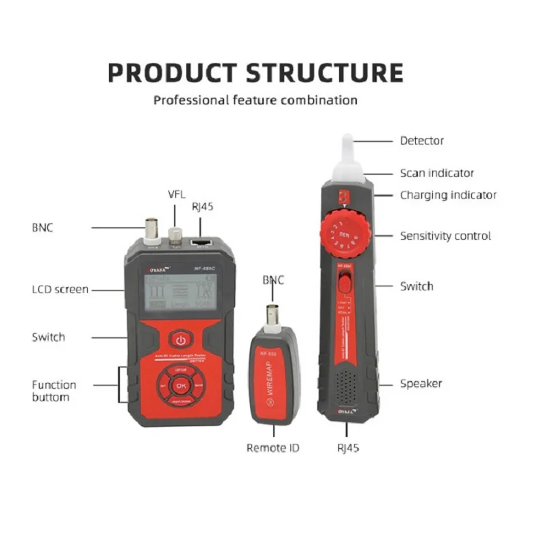 Noyafa NF-858C Cable Tester Portable Wire Tracker RJ11 RJ45 BNC Line Locator For Measure Length Cable Network Testing Finder