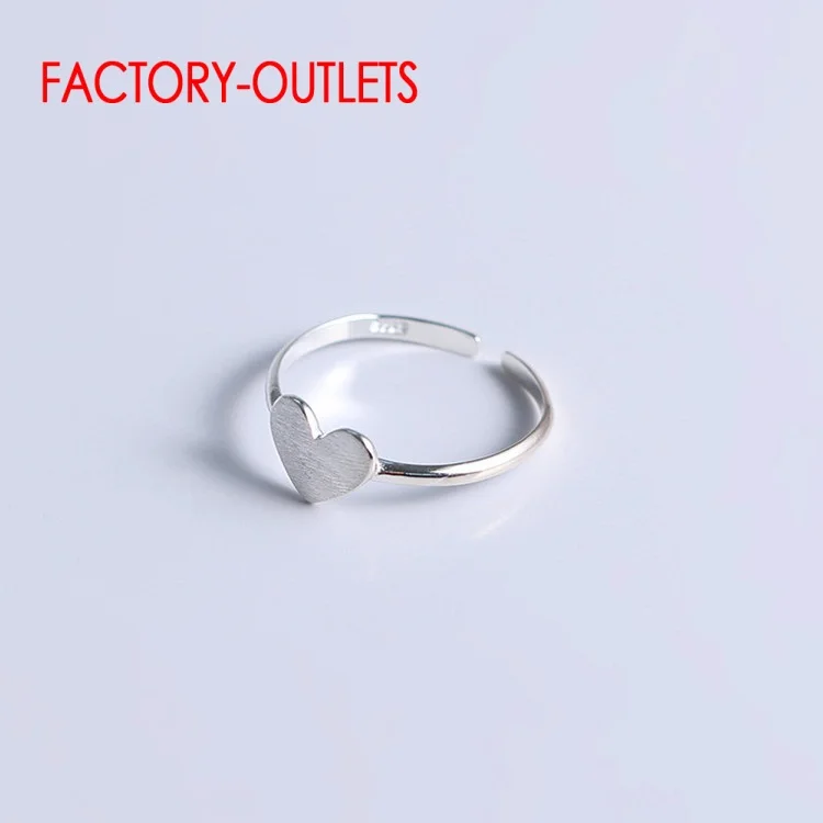 Genuine 925 Sterling Silver Needle Simple Style Open Adjustable Finger Rings For Women Small Heart Shape Fine Jewelry Gift