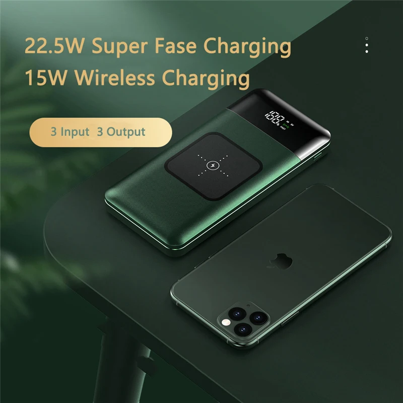 

Portable Qi Wireless Charger Powerbank 22.5W Fast Charging Power Bank for Huawei P30 P40 iPhone 15 14 13 Samsung Xiaomi 20000mAh