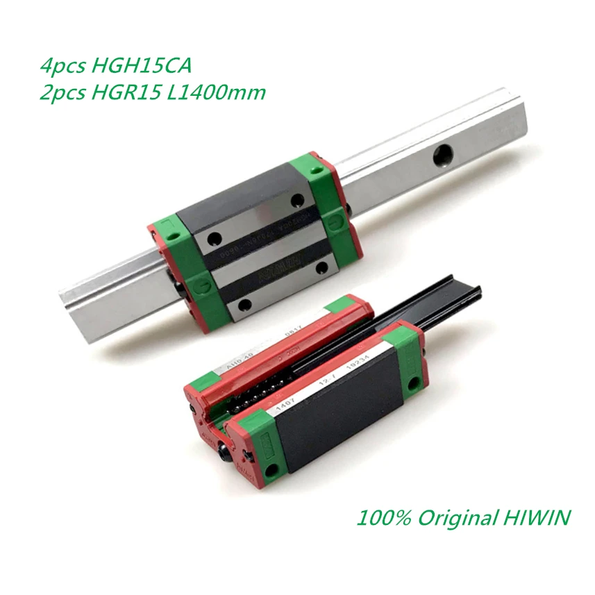 

2pcs 100% Original HIWIN HGR15 1400mm linear Guide Rails with 4pcs HIWIN HGH15CA guide carriage blocks