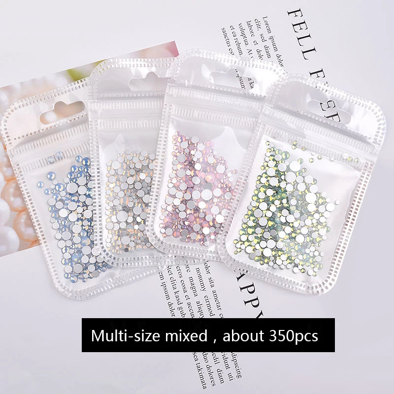 350pcs Opal 3D Crystal Nail Rhinestone Flatback AB Glass DIY Nail Art Decoration Mixed Size ss3-ss30