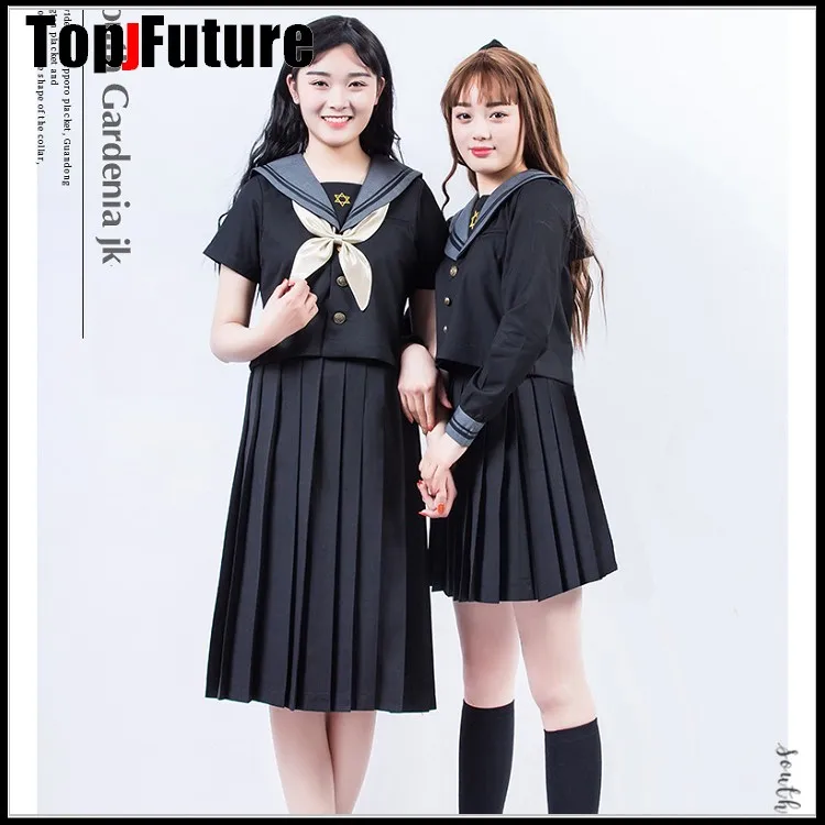 Jk uniforme seis estrelas jk uniforme feminino primavera e verão ortodoxo original preto médio terno de manga curta terno marinheiro