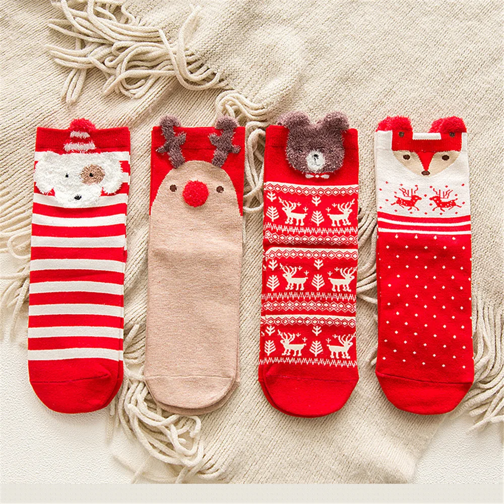 25 Colors 3D Cartoon Print Christmas Socks Cotton Winter Cute Deer TreeSanta Claus Snowman Cristmas Decoration Socks Xmas Gifts