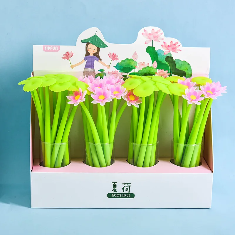 

48pcs/box Cute Stationery Summer Lotus Leaf Gel Pen Wholesale Creative Styling Pen Student Stationery Factory Cute Gel Pen